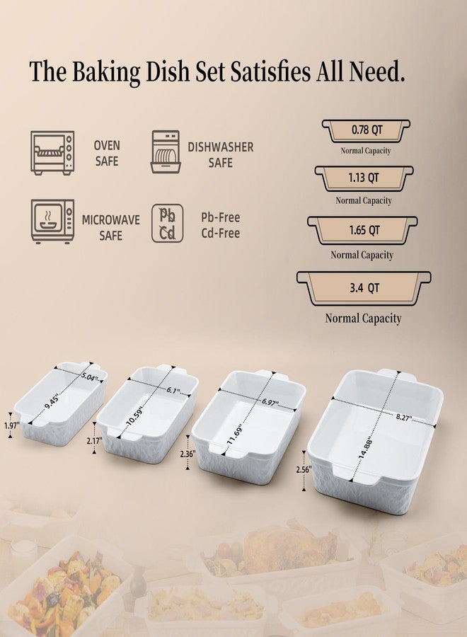 Dafuceramic Casserole Dishes for Oven, Baking Dishes, Ceramic Bakeware Sets of 4, Rectangular Baking Pan Set with Handles for Baking, Casserole, Kitchen, Wedding Gift,White - Image 2